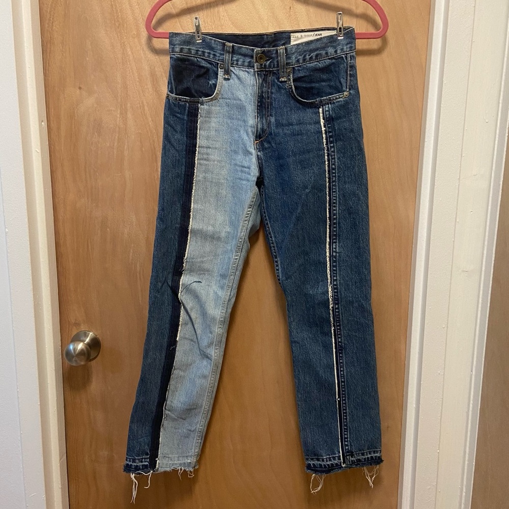 Rag & Bone two tone patchwork denim crop jeans